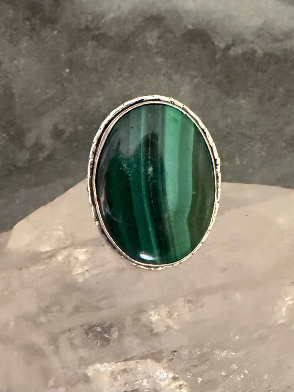 Genuine Green Malachite Oval Statement Ring